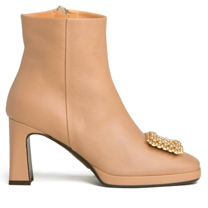 Scarlet Women’S Beige Leather Ankle Bootie Rhinestone Boots by Beautiisoles – Don't Panic Shoes