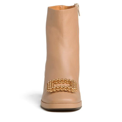 Scarlet Women’S Beige Leather Ankle Bootie Rhinestone Boots by Beautiisoles – Don't Panic Shoes