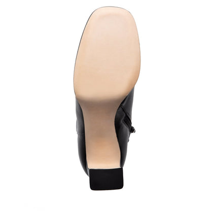 Scarlet Women’S Black Leather Rhinestone Buckle Bootie 3inch Boots by Beautiisoles – Don't Panic Shoes