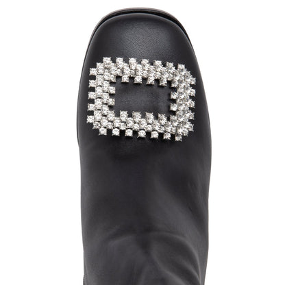 Scarlet Women’S Black Leather Rhinestone Buckle Bootie 3inch Boots by Beautiisoles – Don't Panic Shoes