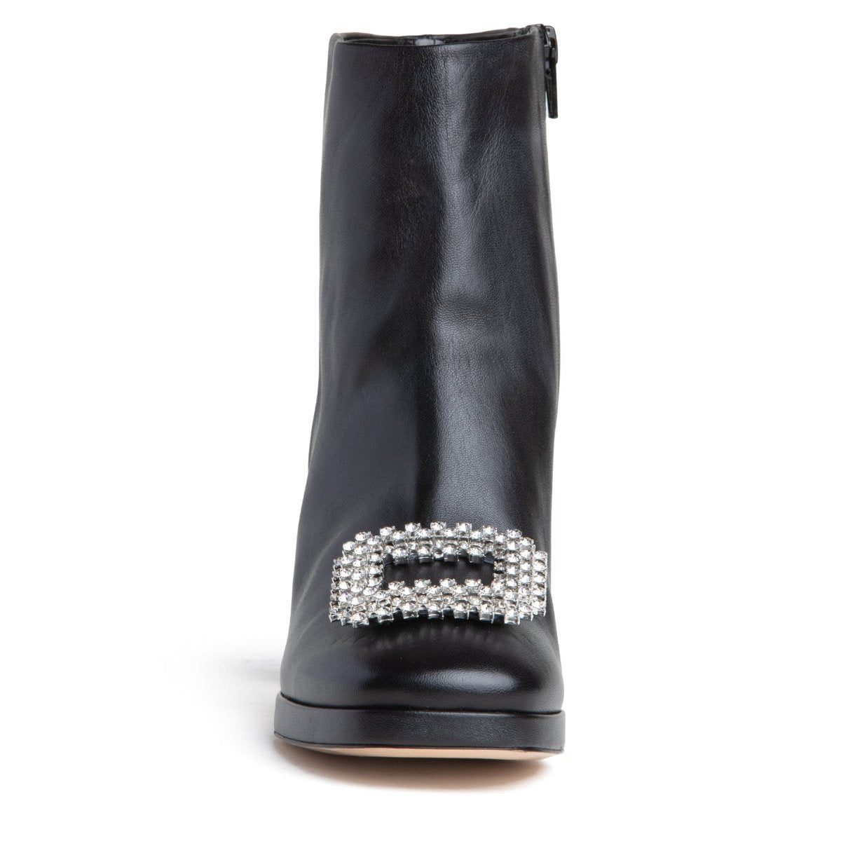 Scarlet Women’S Black Leather Rhinestone Buckle Bootie 3inch Boots by Beautiisoles – Don't Panic Shoes