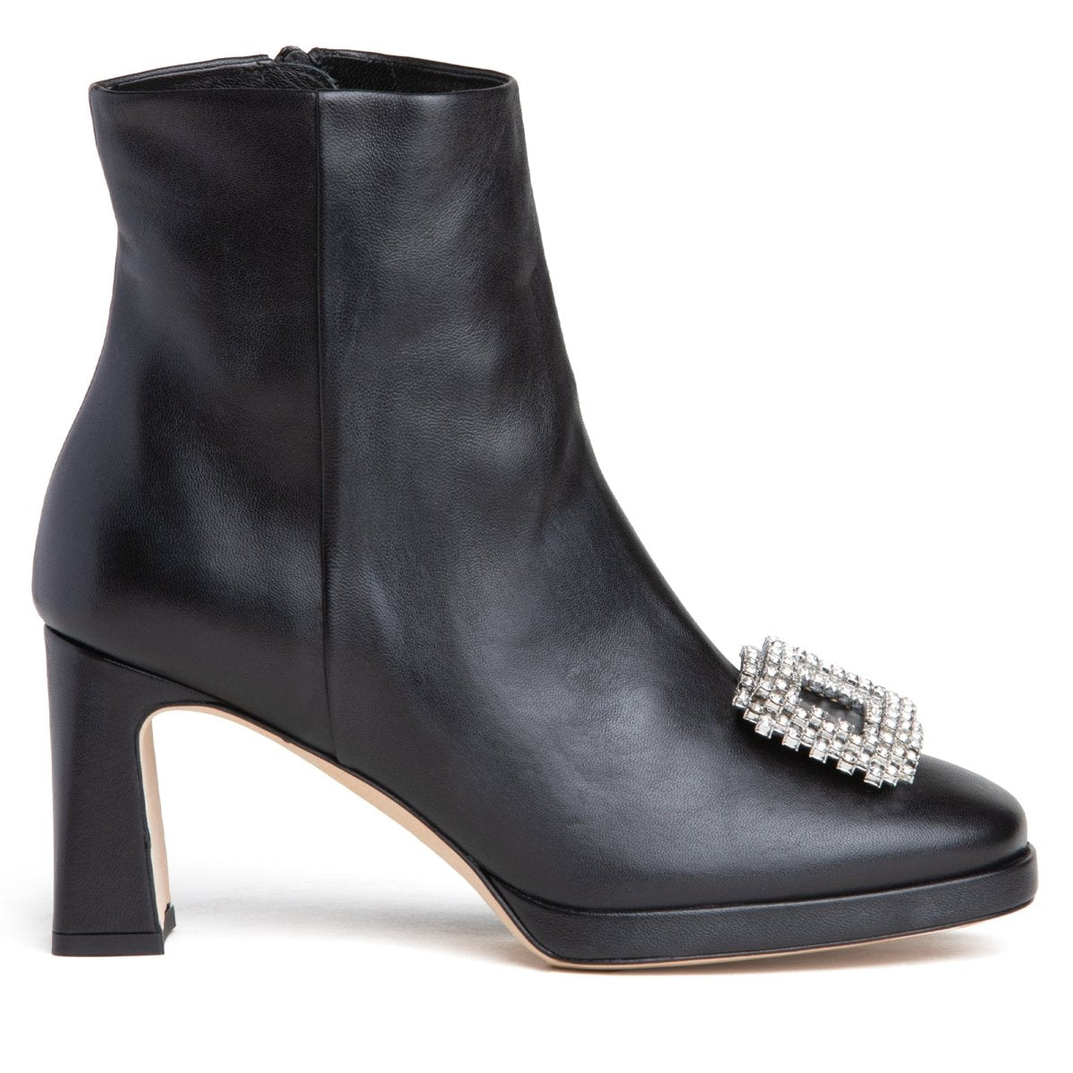 Scarlet Women’S Black Leather Rhinestone Buckle Bootie 3inch Boots by Beautiisoles – Don't Panic Shoes