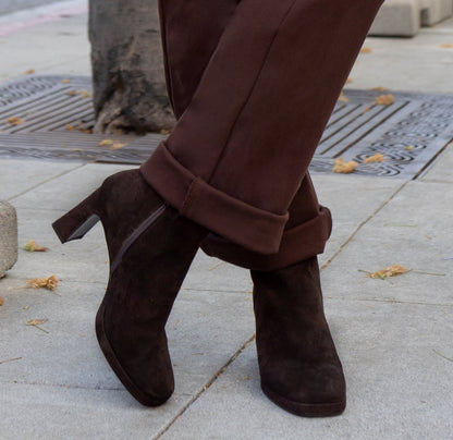 Scottie Ankle Suede Platform Bootie Women's Chocolate Boots by Beautiisoles – Don't Panic Shoes