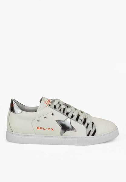 Sepol Star Sneaker Women’S White Leather Silver Zebra Print Woman Shoes by Sepol Shoes – Don't Panic Shoes