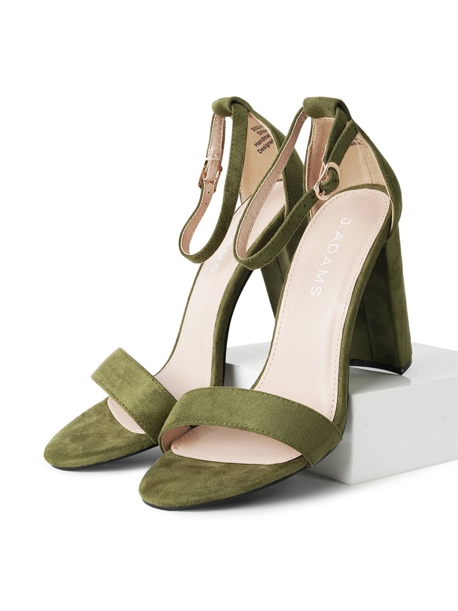 Shirley | Olive Suede Heels by J.Adams – Don't Panic Shoes