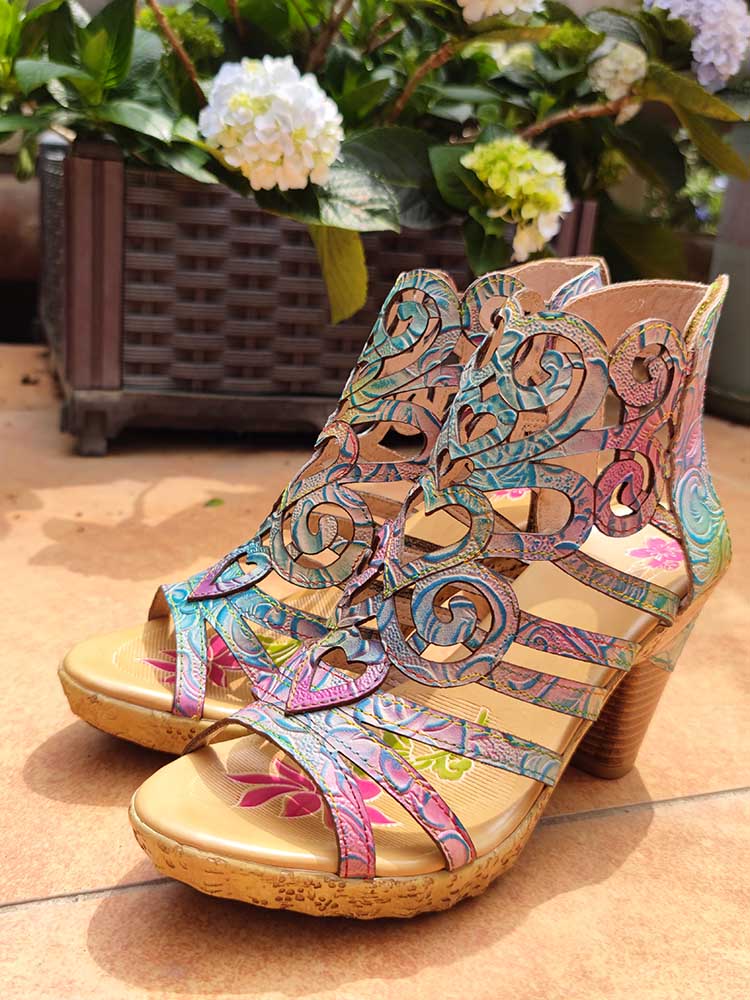 Simone Hand - Painted Leathe Sandals Sandals by Colorstepshoes – Don't Panic Shoes