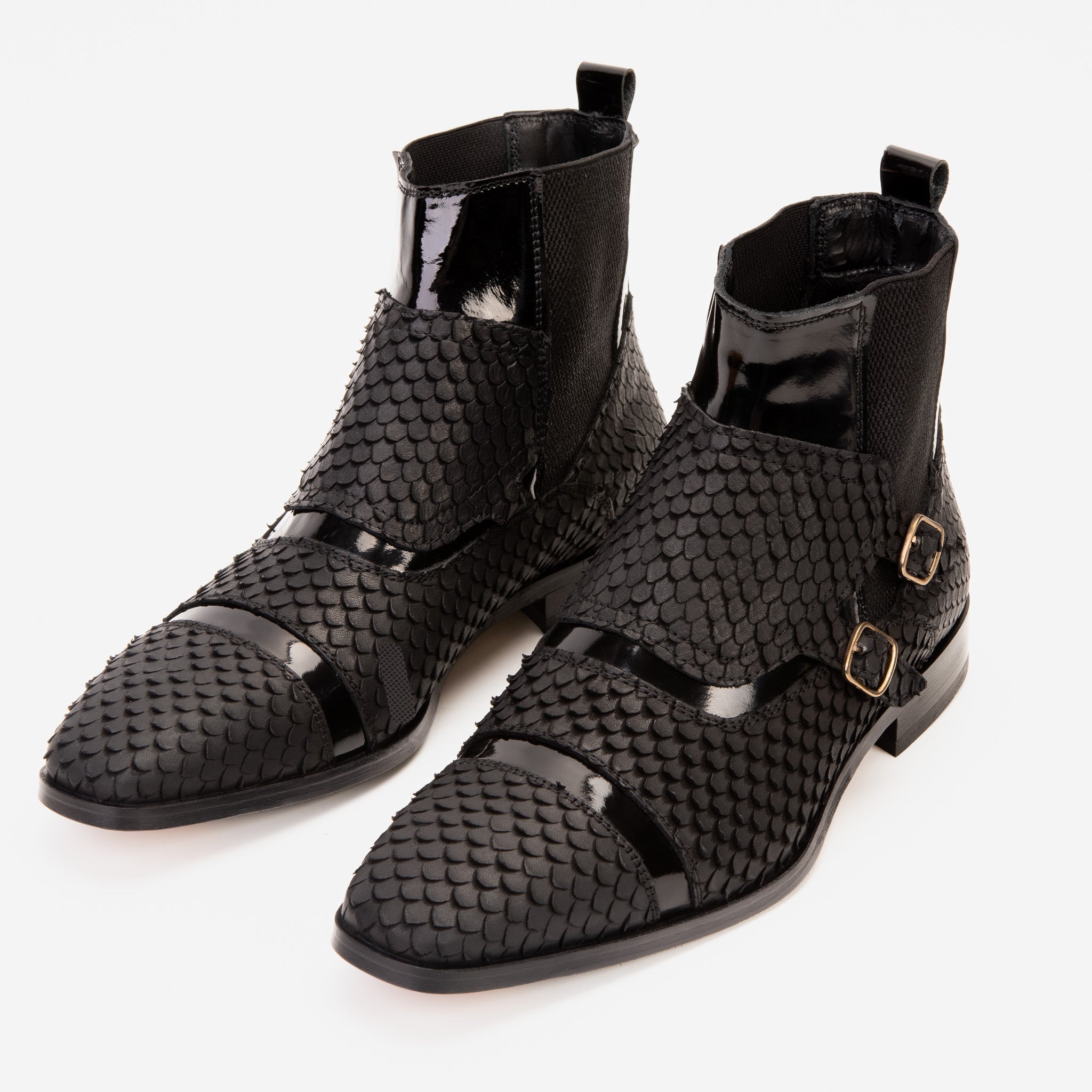 The Orion Black Snakeskin Pattern Leather Double Monk Strap Men Boot