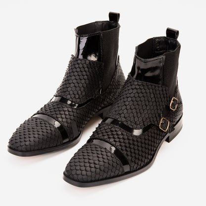 The Orion Black Snakeskin Pattern Leather Double Monk Strap Men Boot