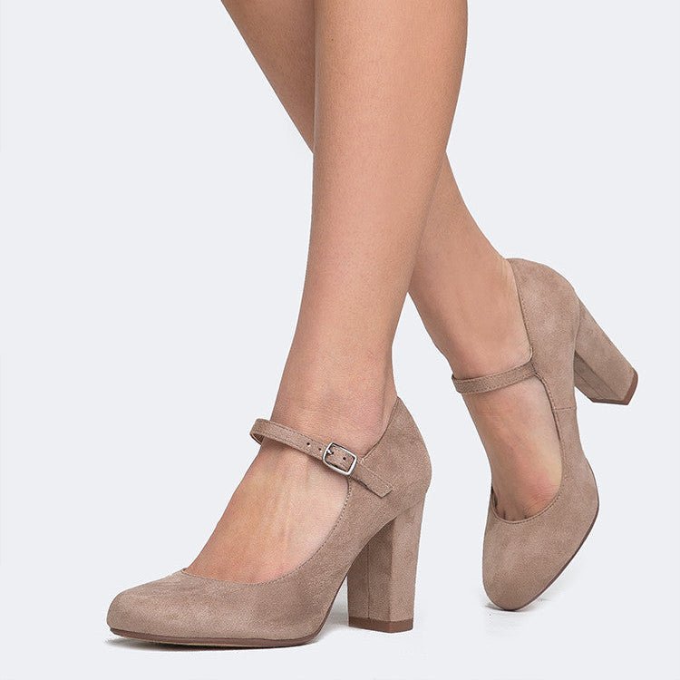 Skippy | Light Taupe Suede Heels by J.Adams – Don't Panic Shoes