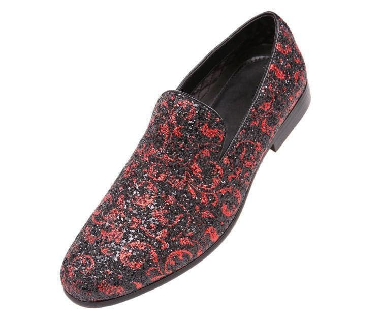 Erin Metallic Sparkle Paisley Glitter Tuxedo Slip On Smoking Slippers Red / 10