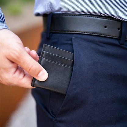 Smart Tech Slim Durable Everyday Wallet Leather Obsidian Wallet by Amberjack – Don't Panic Shoes