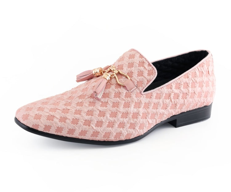 pink dress men shoes gold tassel