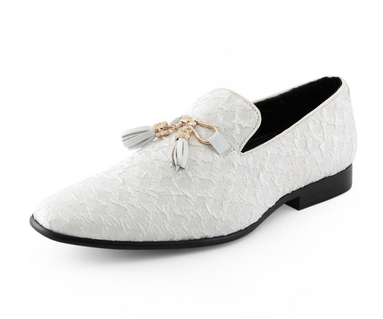 white dress men shoes gold tassel