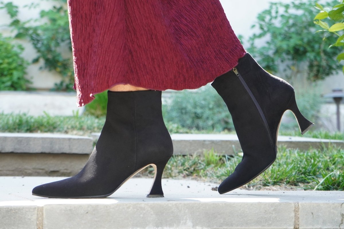 Soraya Suede Ankle Bootie Pointed Toe Kitten Heel Foam Boots by Beautiisoles – Don't Panic Shoes