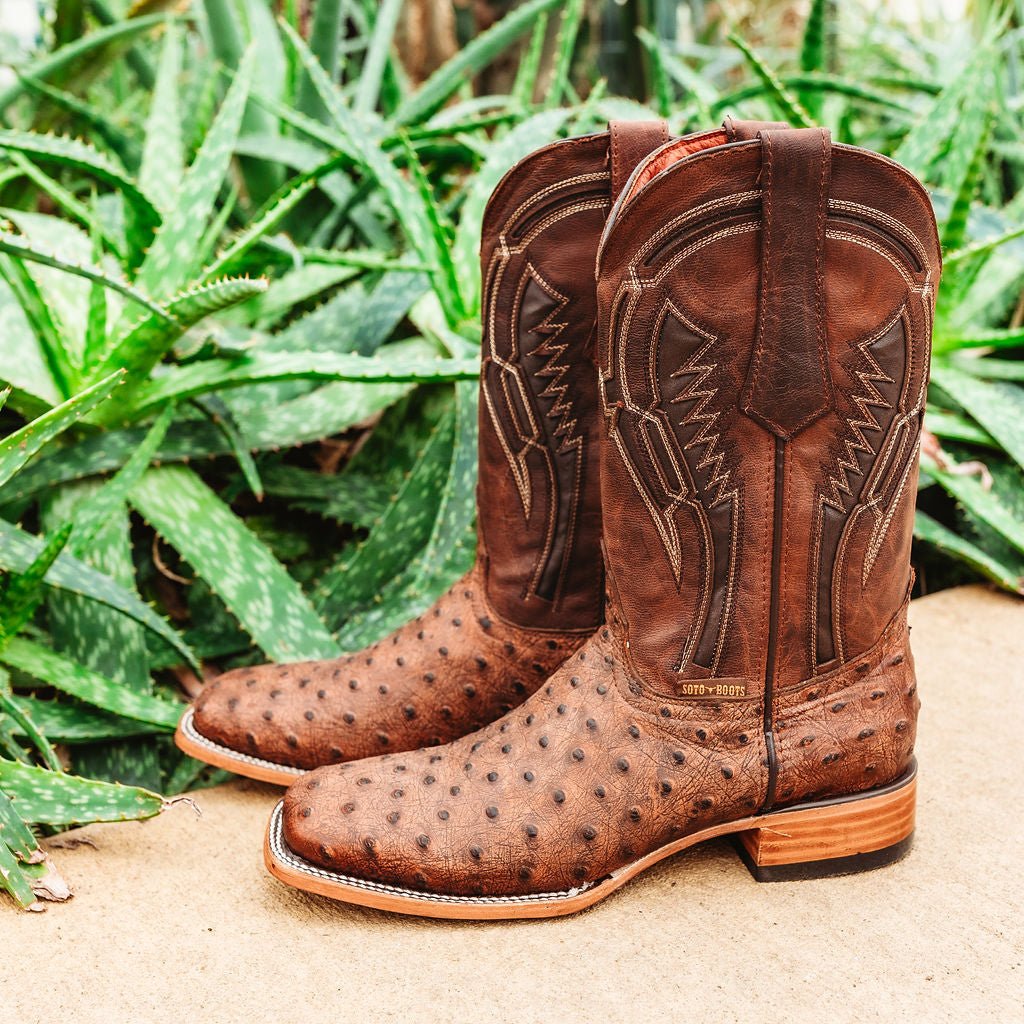 Soto Boots Mens Out Of The Wild Cognac Ostrich Print Boots H50031 Cowboy Boots by Soto Boots – Don't Panic Shoes