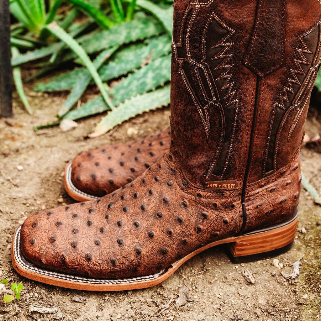 Soto Boots Mens Out Of The Wild Cognac Ostrich Print Boots H50031 Cowboy Boots by Soto Boots – Don't Panic Shoes