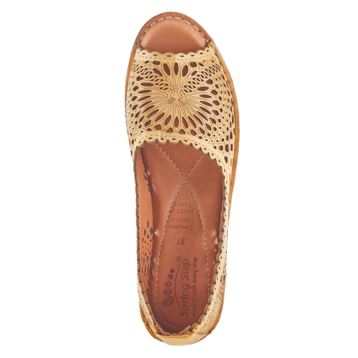 Spring Step ShoeS Brandal Women’s Leather Peep Toe Flats Slip - On Shoe by Spring Step Shoes – Don't Panic Shoes