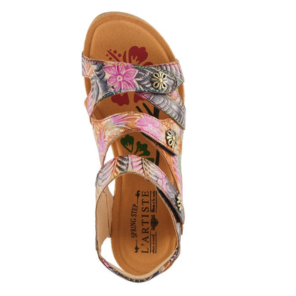 Spring Step ShoeS L'artiste Bonvoyage Sandals Women’s Leather Floral 2.5" Wedge Slingback Casual Sandals by Spring Step Shoes – Don't Panic Shoes