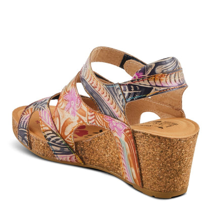 Spring Step ShoeS L'artiste Bonvoyage Sandals Women’s Leather Floral 2.5" Wedge Slingback Casual Sandals by Spring Step Shoes – Don't Panic Shoes