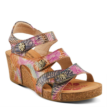 Spring Step ShoeS L'artiste Bonvoyage Sandals Women’s Leather Floral 2.5" Wedge Slingback Casual Sandals by Spring Step Shoes – Don't Panic Shoes