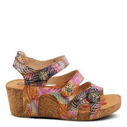 Spring Step ShoeS L'artiste Bonvoyage Sandals Women’s Leather Floral 2.5" Wedge Slingback Casual Sandals by Spring Step Shoes – Don't Panic Shoes