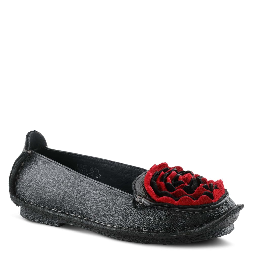 Spring Step Shoes L'artiste Dezi Women's Black Leather Red Rose Multi Slip On Shoes by Spring Step Shoes – Don't Panic Shoes