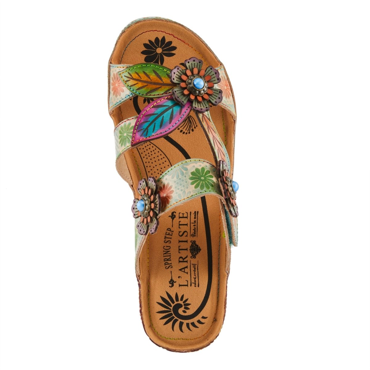 Spring Step Shoes L'artiste Pillow Soft Sandals Women's Hand Painted Leather Slides Casual Sandals by Spring Step Shoes – Don't Panic Shoes