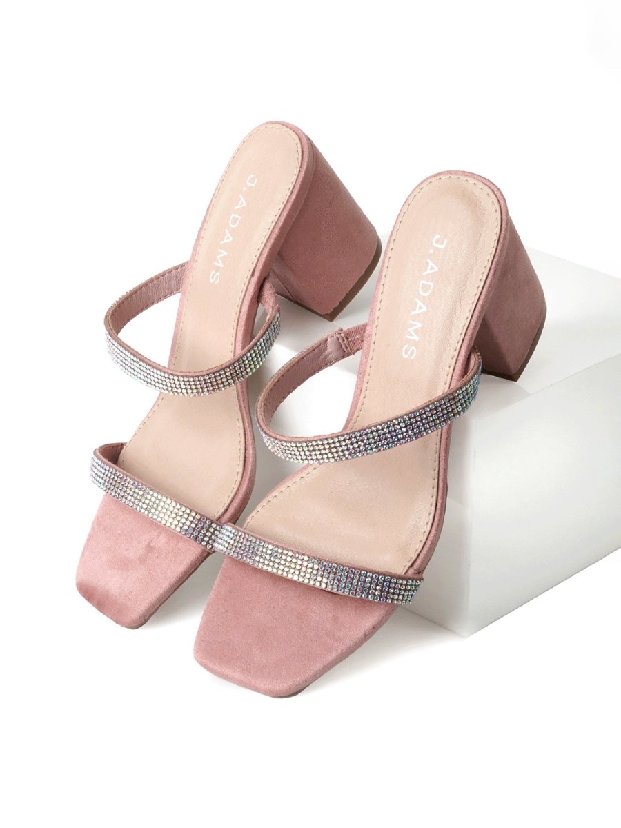 Stormi | Rhinestone/Pink Suede Heels by J.Adams – Don't Panic Shoes