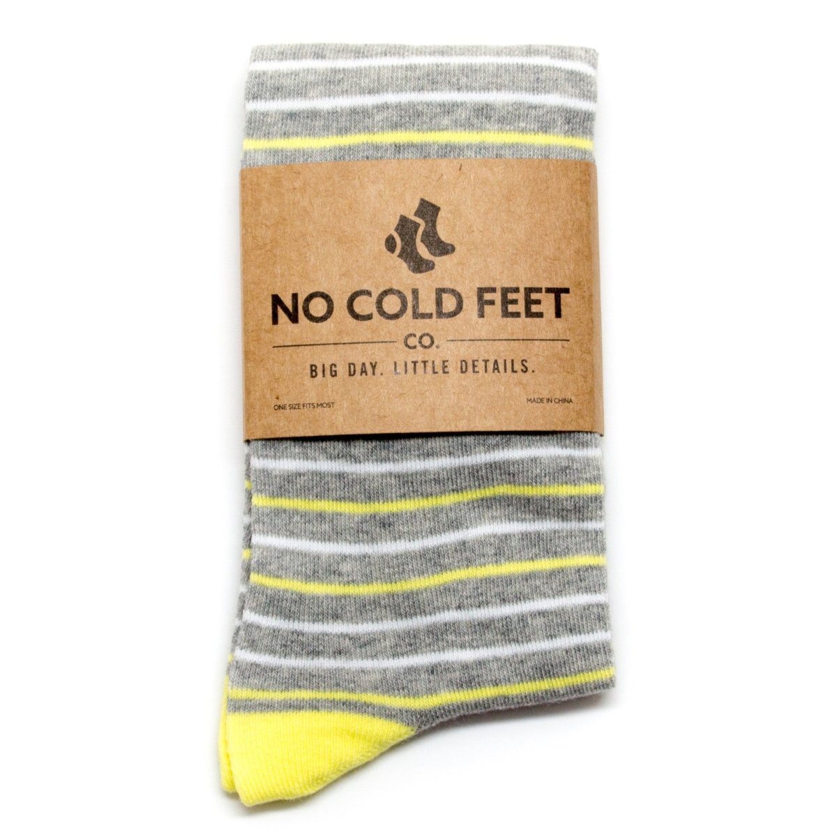 Striped Yellow Grey Dress Socks Summer Wedding Outfit Accent Comfortable Breathable Socks by No Cold Feet – Don't Panic Shoes