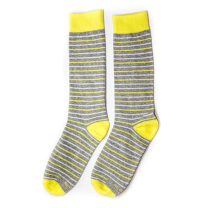Striped Yellow Grey Dress Socks Summer Wedding Outfit Accent Comfortable Breathable Socks by No Cold Feet – Don't Panic Shoes