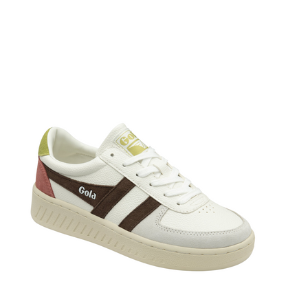 Gola Women's Grandslam Trident Trainer - White/Dark Brown/Moss