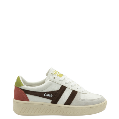 Gola Women's Grandslam Trident Trainer - White/Dark Brown/Moss