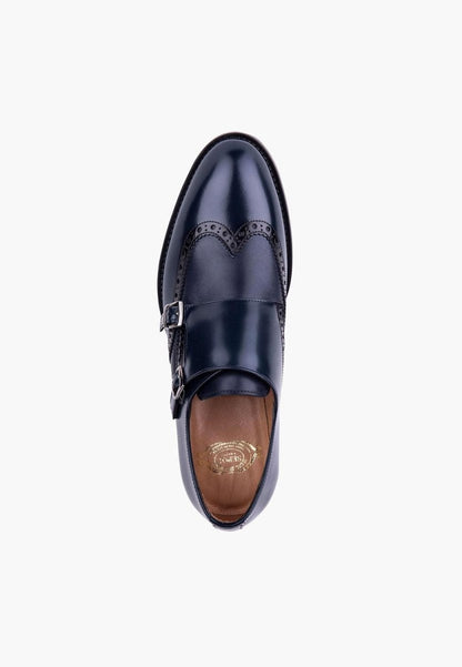 Stunner Double Monk Navy Leather Wingtip Handcrafted Men Shoes by Sepol Shoes – Don't Panic Shoes