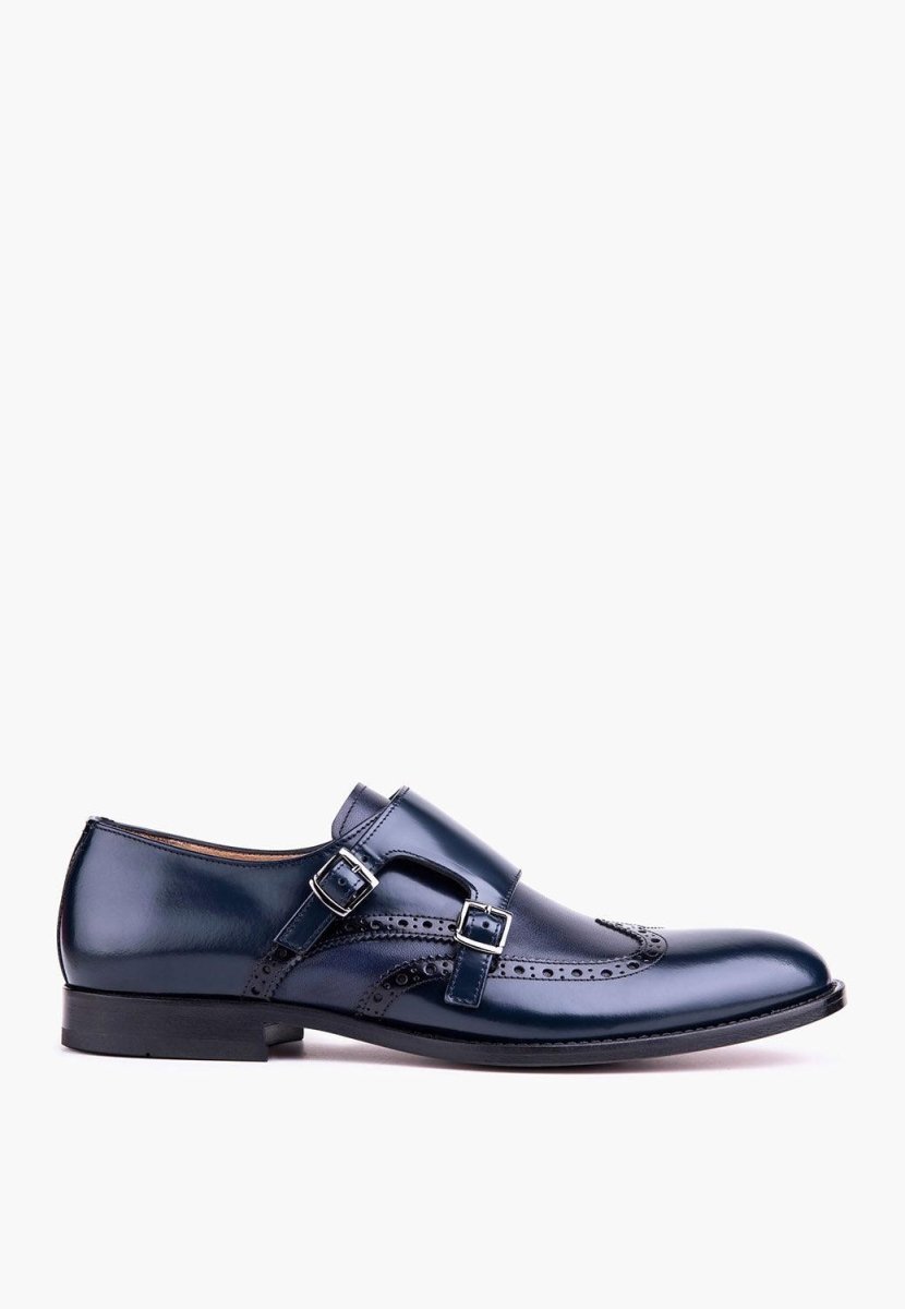 Stunner Double Monk Navy Leather Wingtip Handcrafted Men Shoes by Sepol Shoes – Don't Panic Shoes