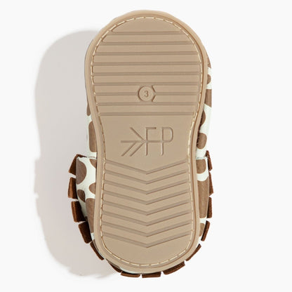 Suede Cow Print Moccasin Baby Shoe Moccasin by Freshly Picked – Don't Panic Shoes