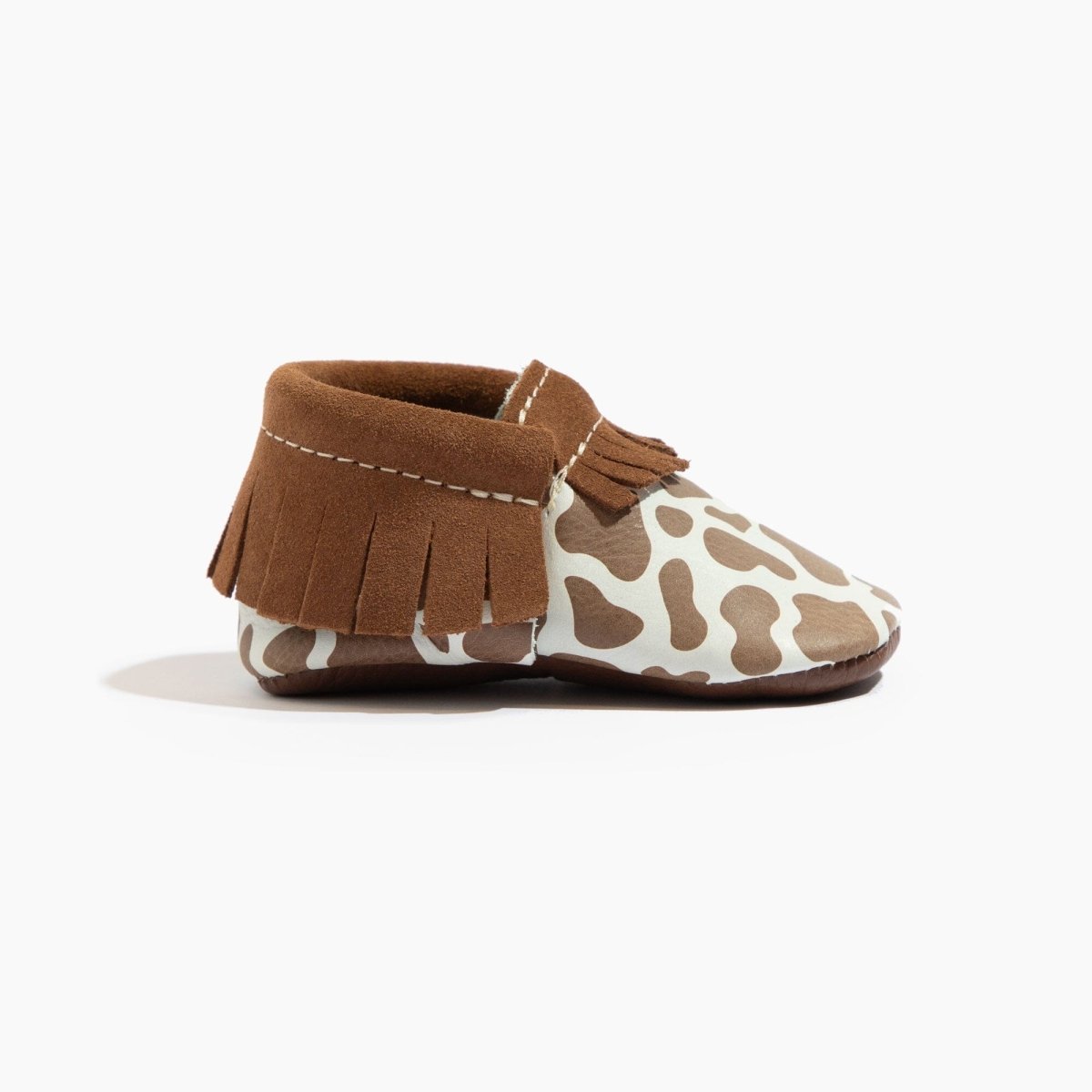 Suede Cow Print Moccasin Baby Shoe Moccasin by Freshly Picked – Don't Panic Shoes
