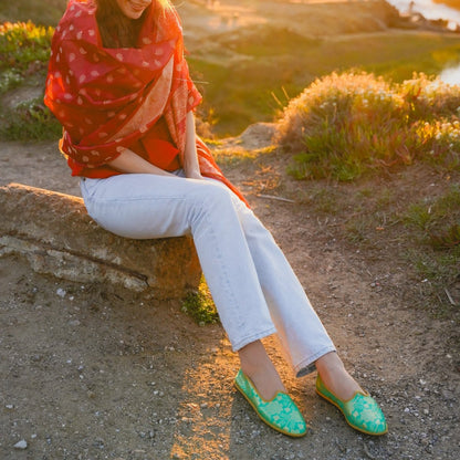 Sundal Verde Oro Green And Gold Silk Jacquard Embroidered Ballet Flat Slip On by Mar Soreli – Don't Panic Shoes