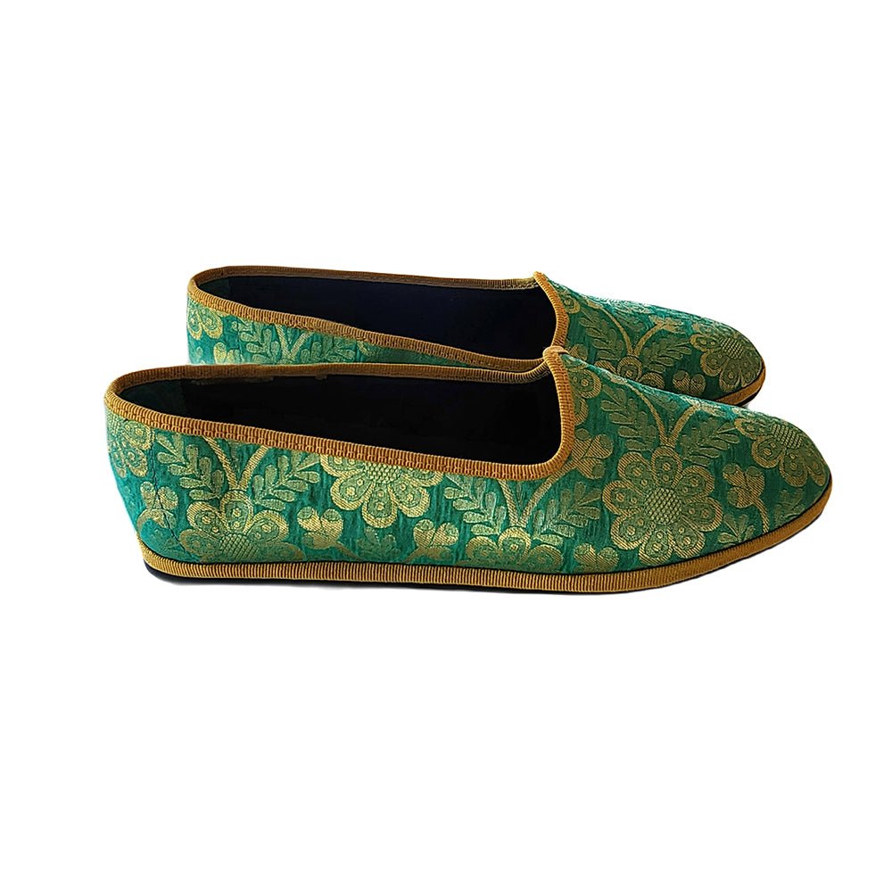 Sundal Verde Oro Green And Gold Silk Jacquard Embroidered Ballet Flat Slip On by Mar Soreli – Don't Panic Shoes