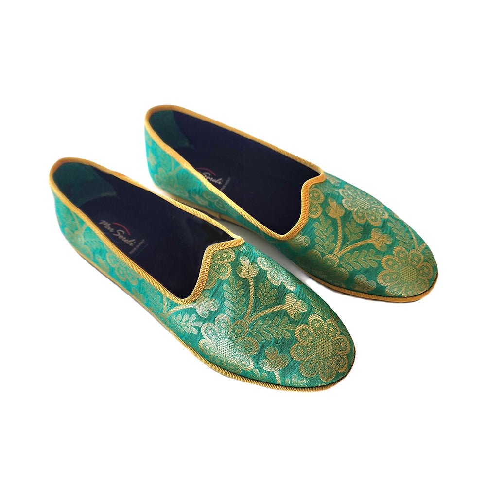 Sundal Verde Oro Green And Gold Silk Jacquard Embroidered Ballet Flat Slip On by Mar Soreli – Don't Panic Shoes