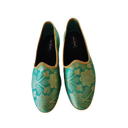 Sundal Verde Oro Green And Gold Silk Jacquard Embroidered Ballet Flat Slip On by Mar Soreli – Don't Panic Shoes