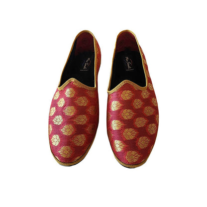 Surya Friulana Flat Women’S Silk Jacquard Rosso Oro Slip On by Mar Soreli – Don't Panic Shoes