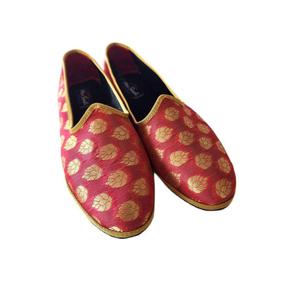Surya Friulana Flat Women’S Silk Jacquard Rosso Oro Slip On by Mar Soreli – Don't Panic Shoes