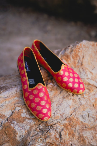 Surya Friulana Flat Women’S Silk Jacquard Rosso Oro Slip On by Mar Soreli – Don't Panic Shoes