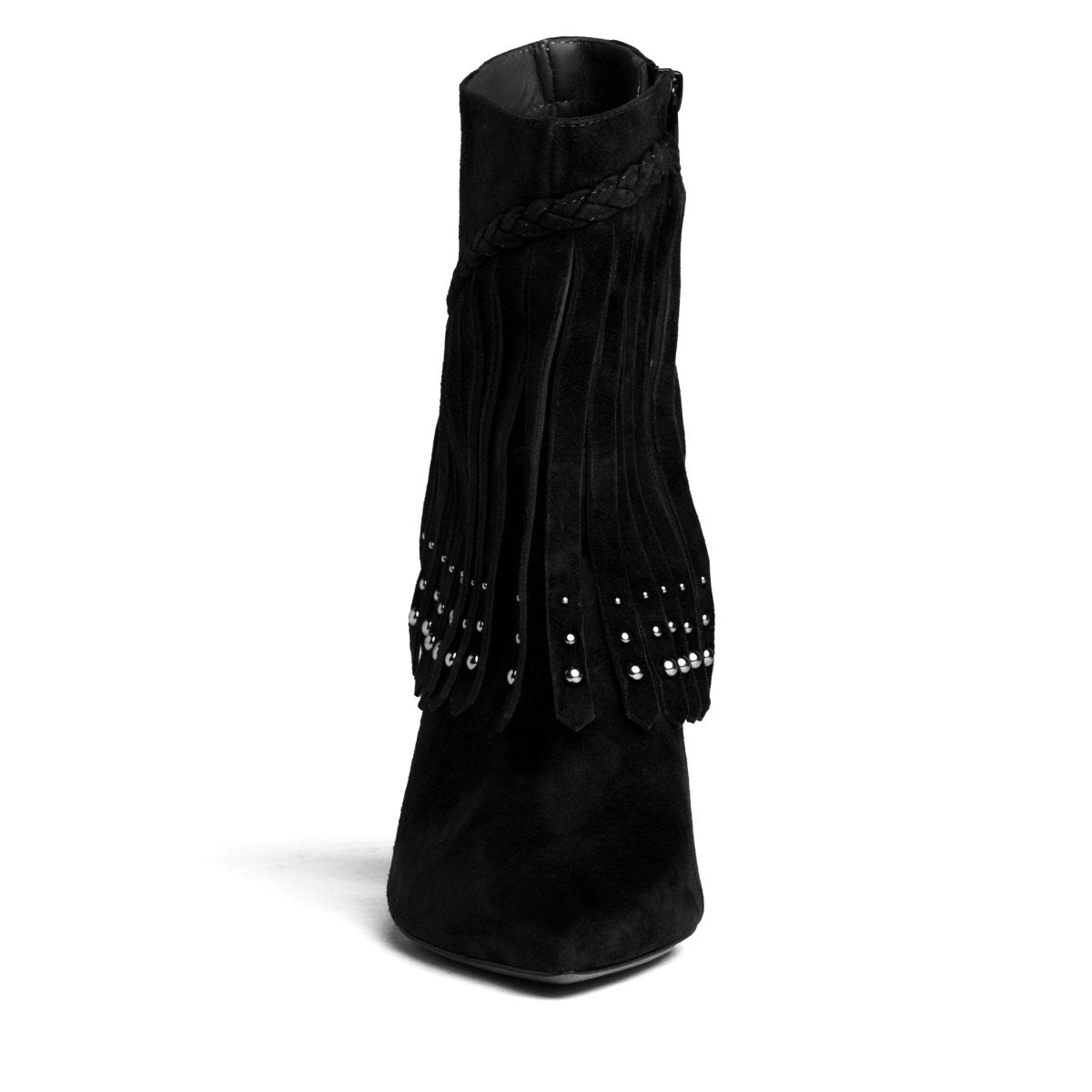Tal Ankle Suede Fringe Bootie Women’S Black Suede Block Heel Boots by Beautiisoles – Don't Panic Shoes