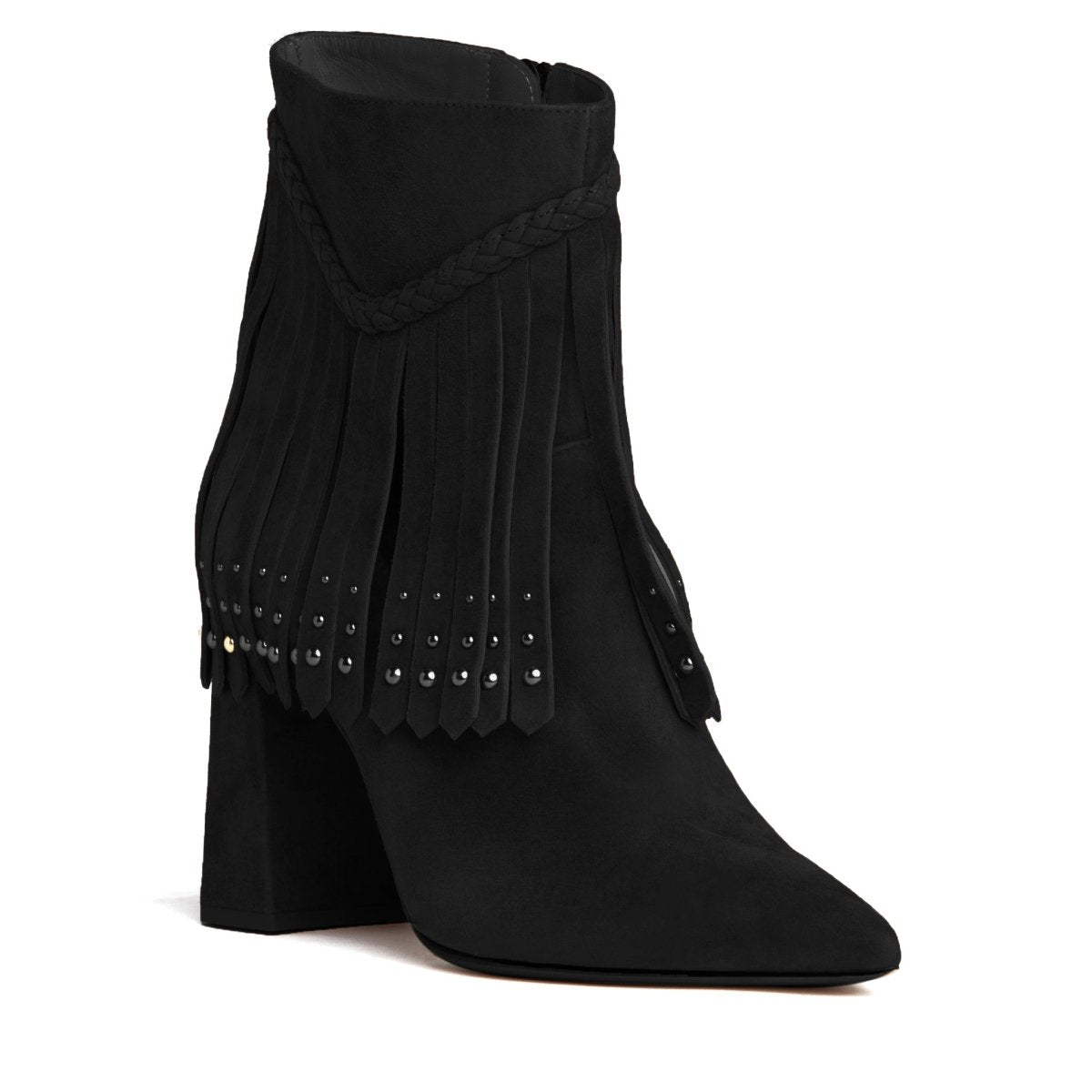 Tal Ankle Suede Fringe Bootie Women’S Black Suede Block Heel Boots by Beautiisoles – Don't Panic Shoes
