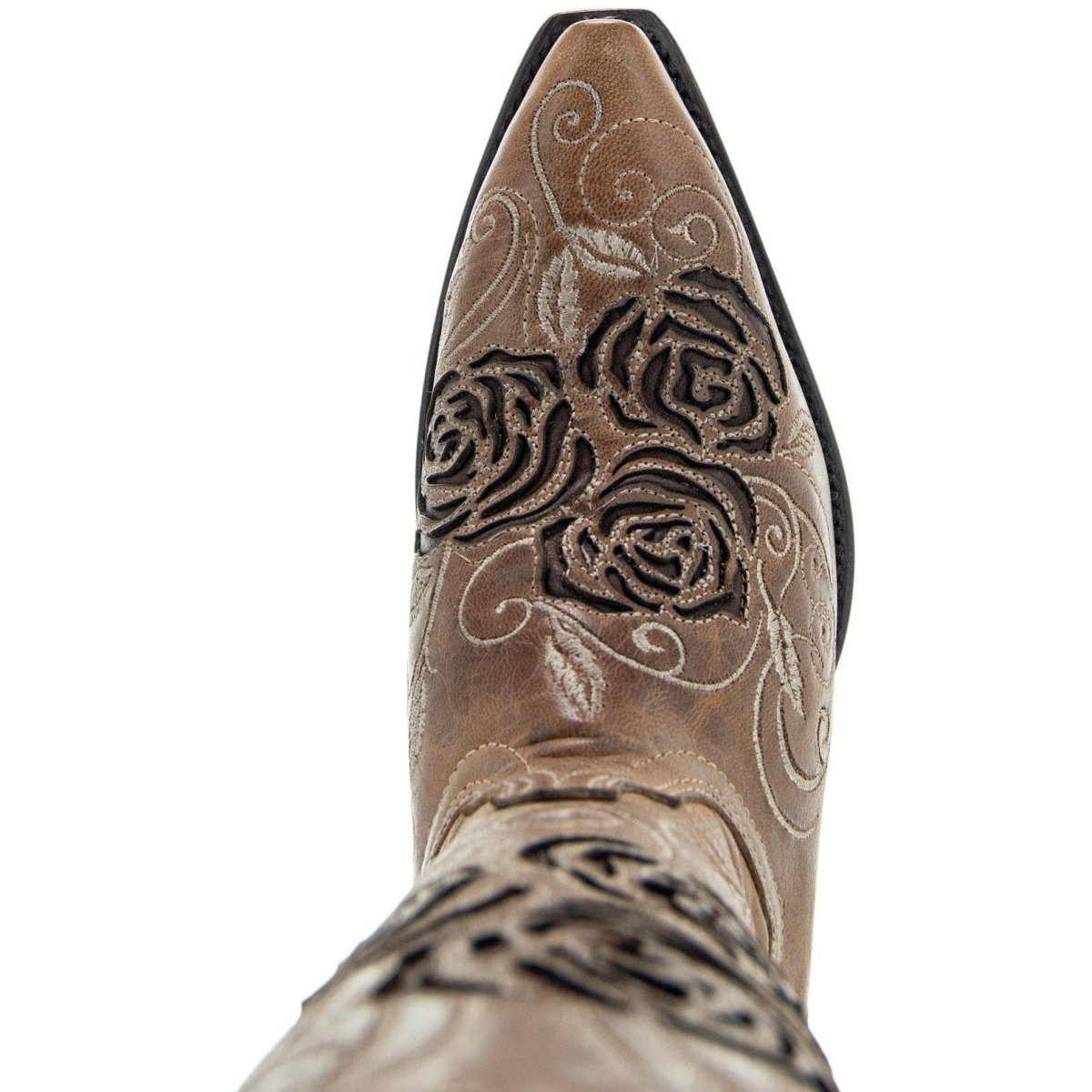 Tan Rose Inlayed Women's Cowgirl Boots (M50032) Cowgirl Boots by Soto Boots – Don't Panic Shoes