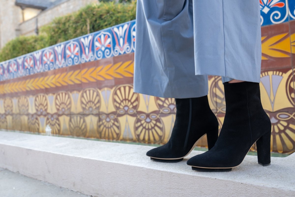 TereSa Ankle Bootie Women’s Black Suede Memory Foam 100mm Boots by Beautiisoles – Don't Panic Shoes