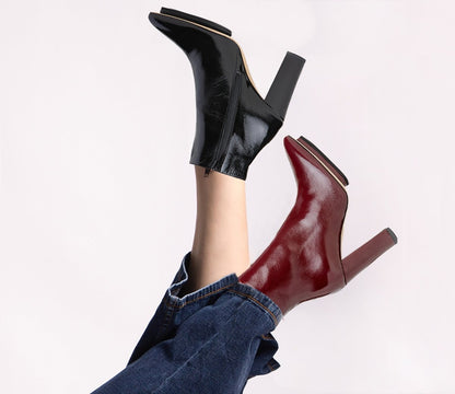 Tessa Ankle Bootie Patent Leather Black 100mm Heel Platform Boots by Beautiisoles – Don't Panic Shoes