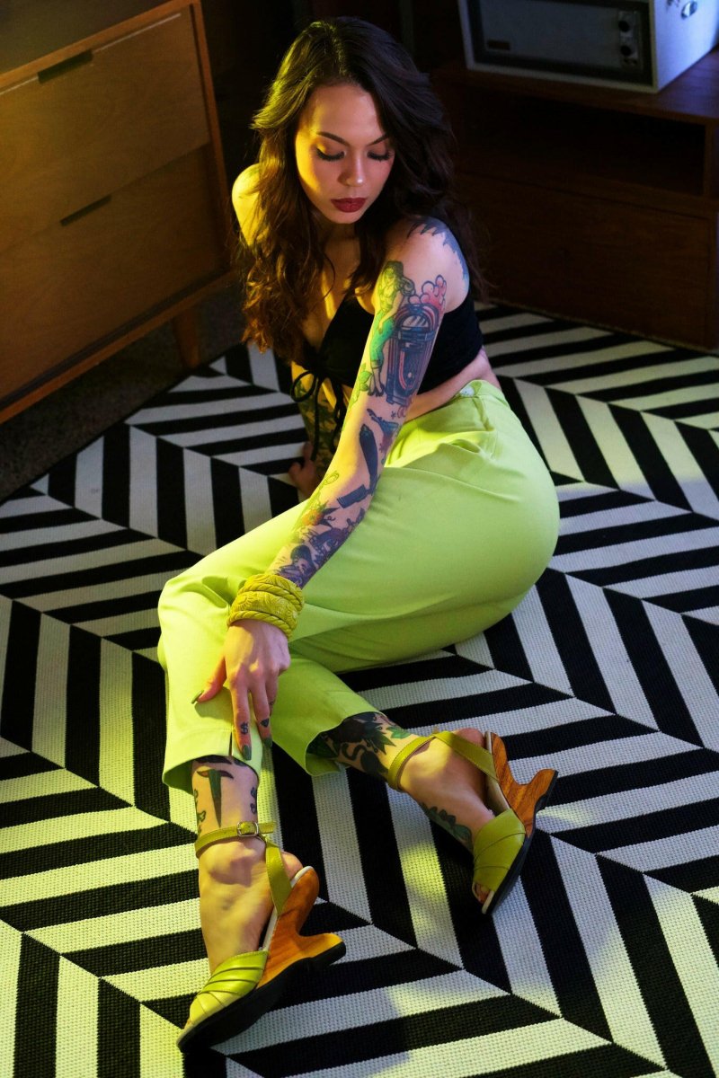 The Boom Boom Wedge - In Lemon Lime Apparel & Accessories by Lucky Lou Shoes – Don't Panic Shoes