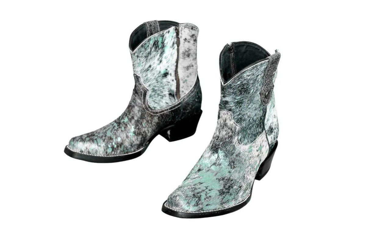 The Loretta Cowhide Boots - Turquoise Metallic Limited Edition by Stiefeld Boots – Don't Panic Shoes